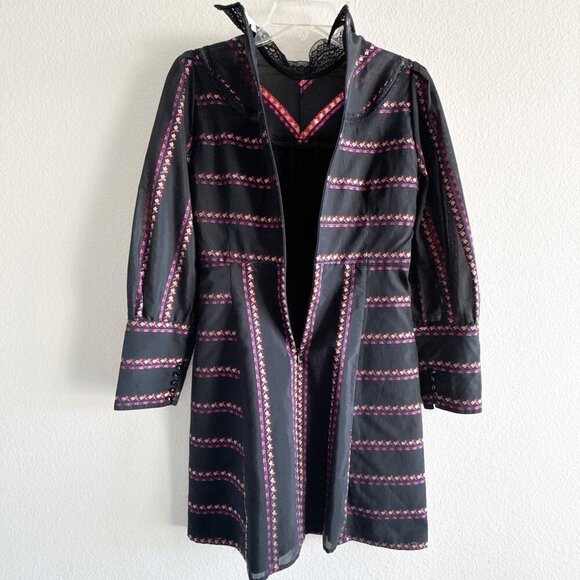 Sandro Sibel Floral Jacquard Mini Dress Lace Mock Neck Metallic Size 1 Small - Picture 10 of 15